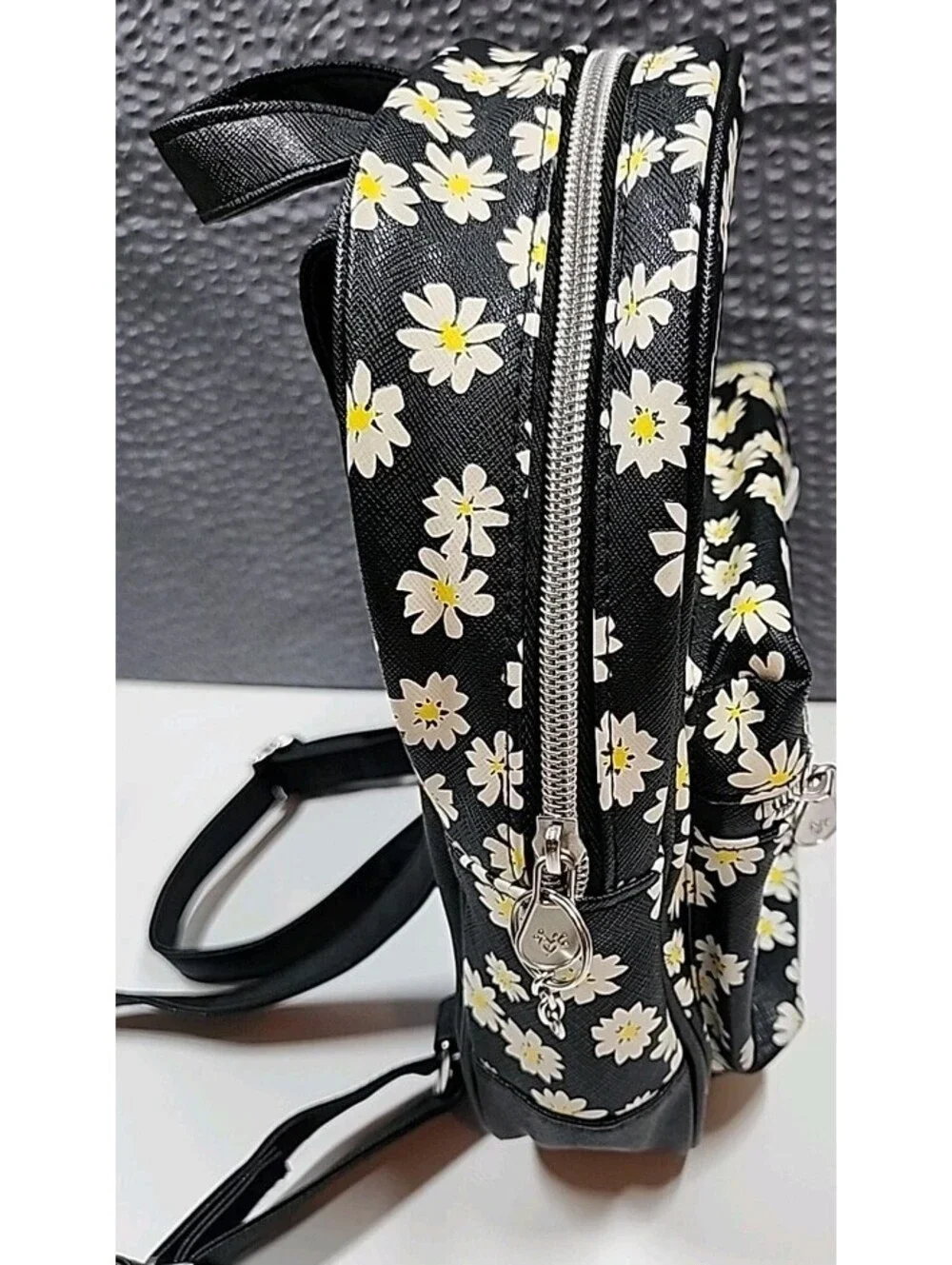 Justice mini backpack Black With Daisy, Approx 10x8, Zip Closure With Front Pock
